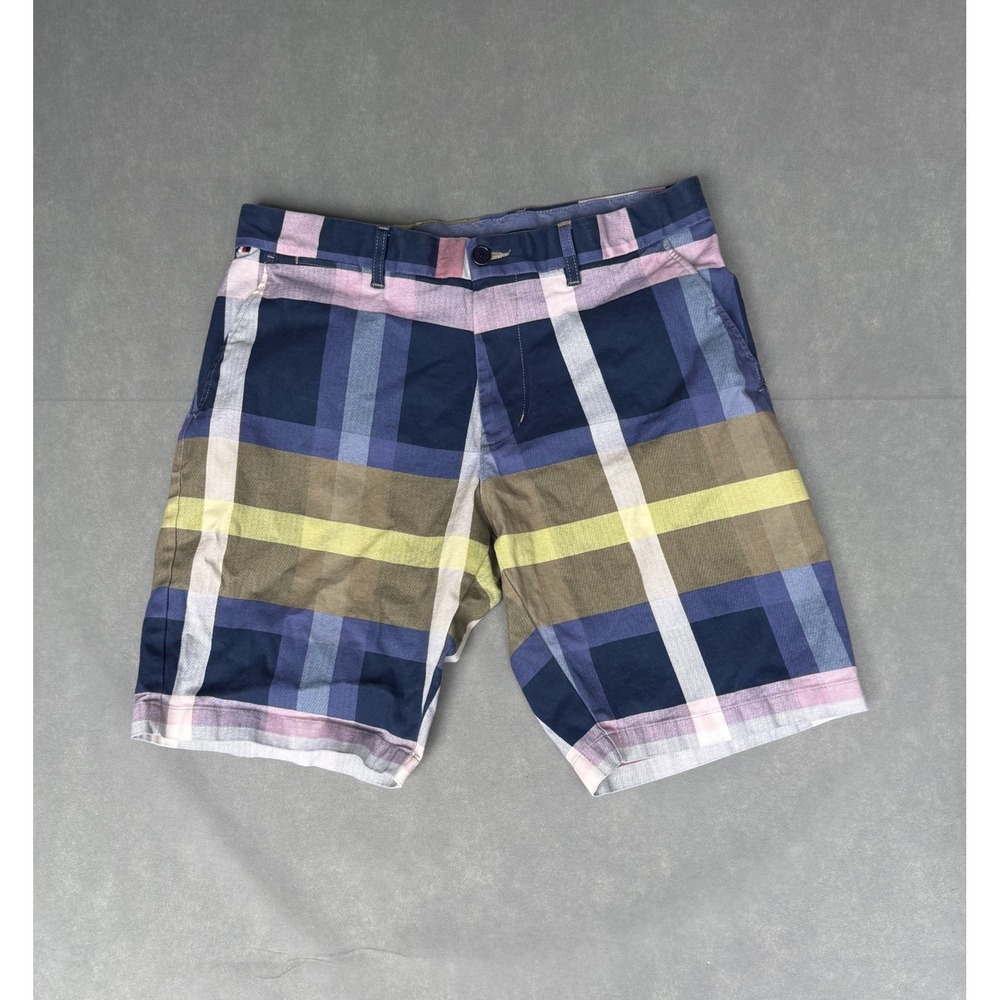 Tommy Hilfiger Harlem Relaxed Tapered Fit Plaid Shorts Mens 32W Blue Pink Multi